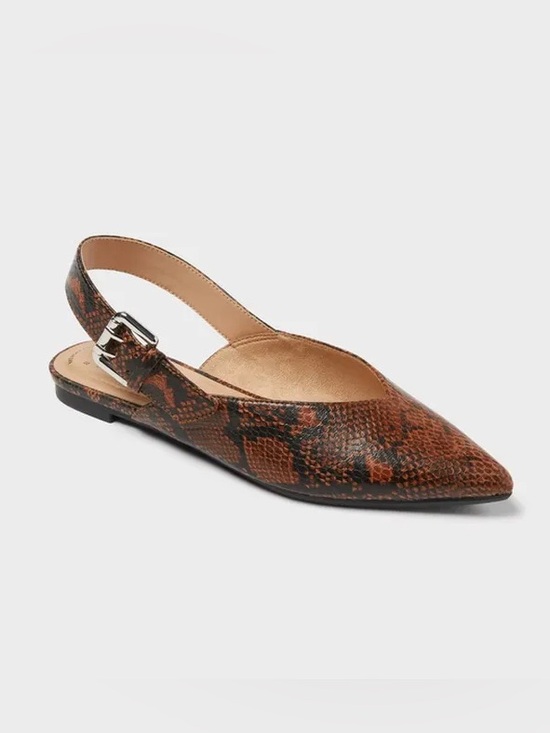 a new day Shoes - NWT Women’s 6.5 Pointed Slingback Flat Brown Snake Print with Memory Foam Insole